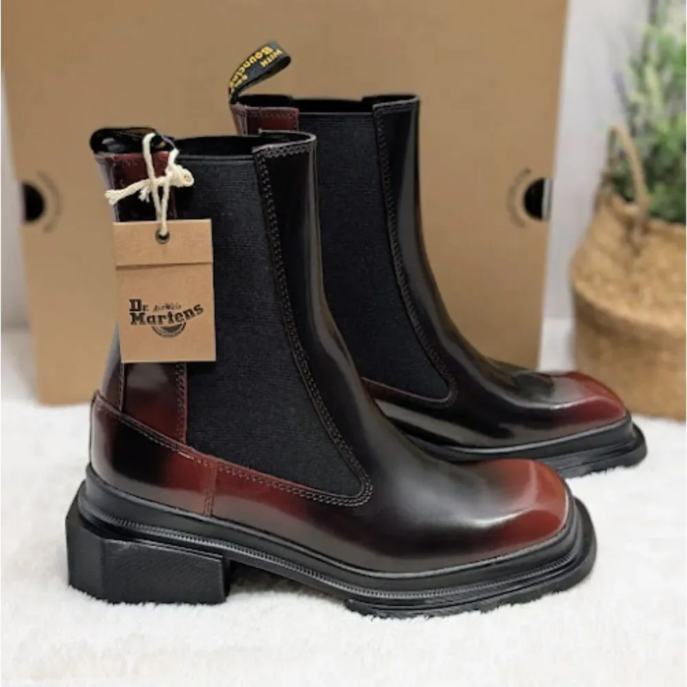 Dr. Martens Maybole Square Toe Black & Cherry Red Arcadia Chelsea Boots UK 5 NIB - Picture 2 of 14